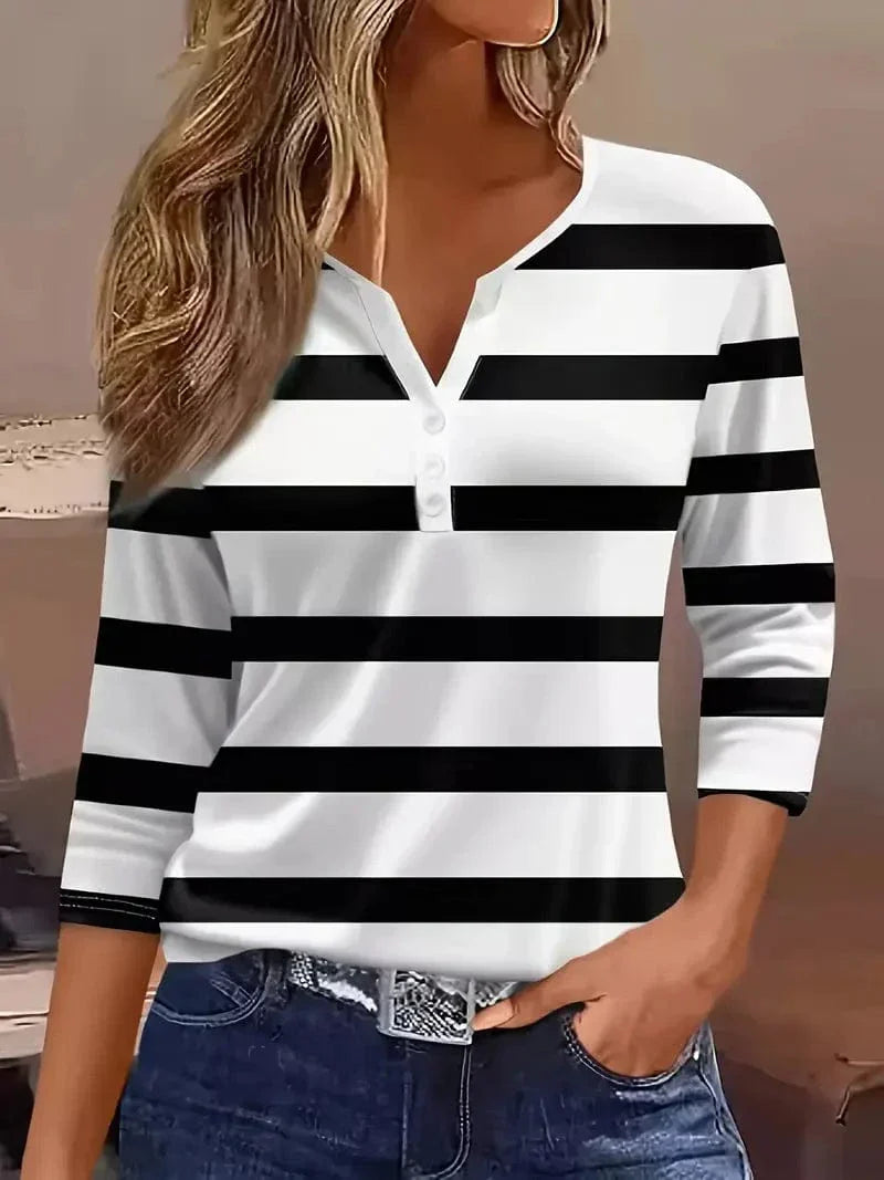 Amelia Striped V-Neck Blouse |  Women's Top