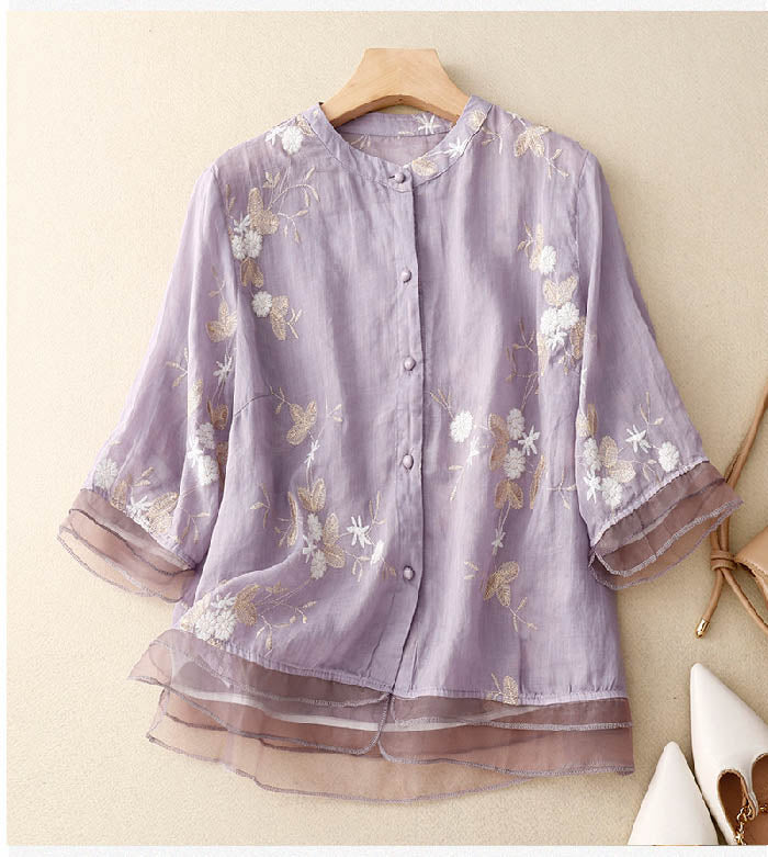 Hayley Chic Embroidered Blouse | Women's Summer Long Sleeve Top