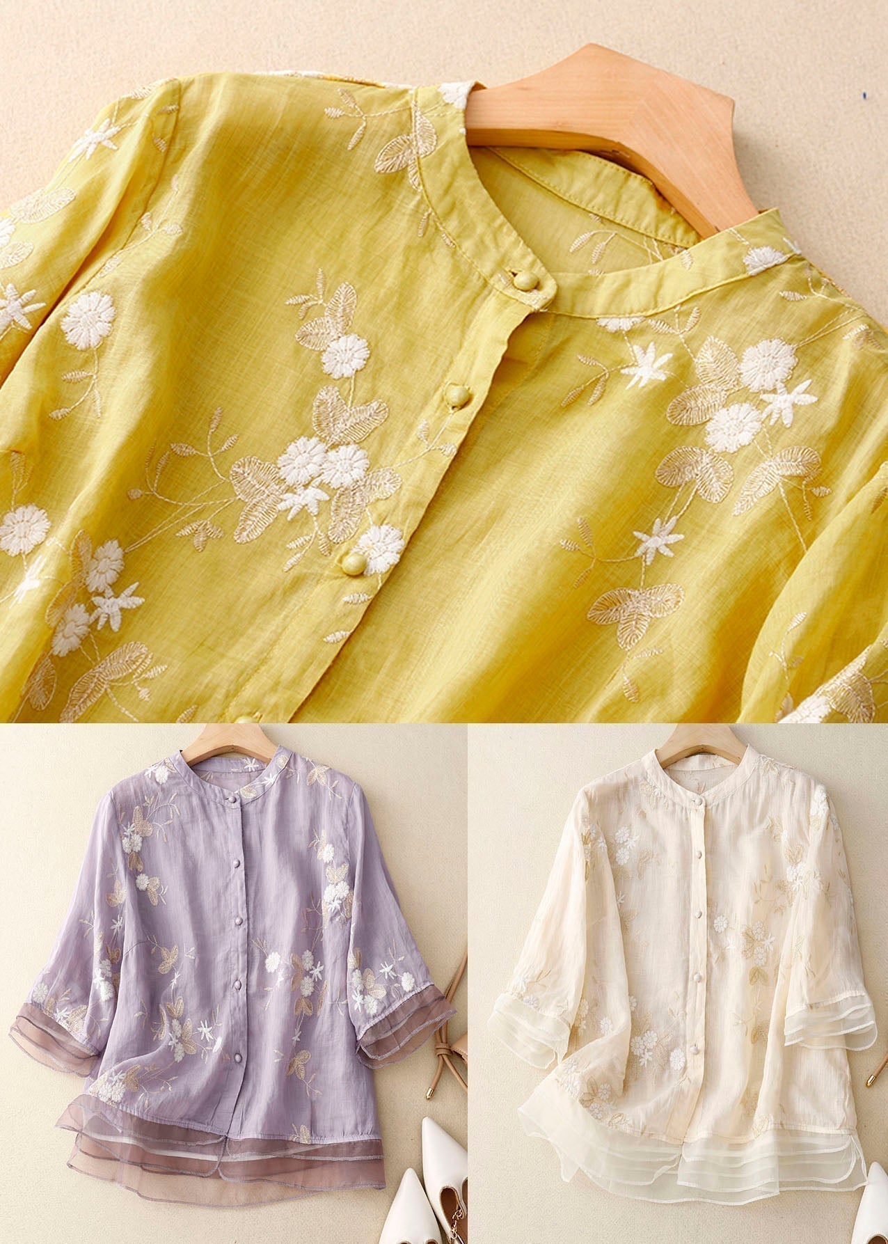 Hayley Chic Embroidered Blouse | Women's Summer Long Sleeve Top