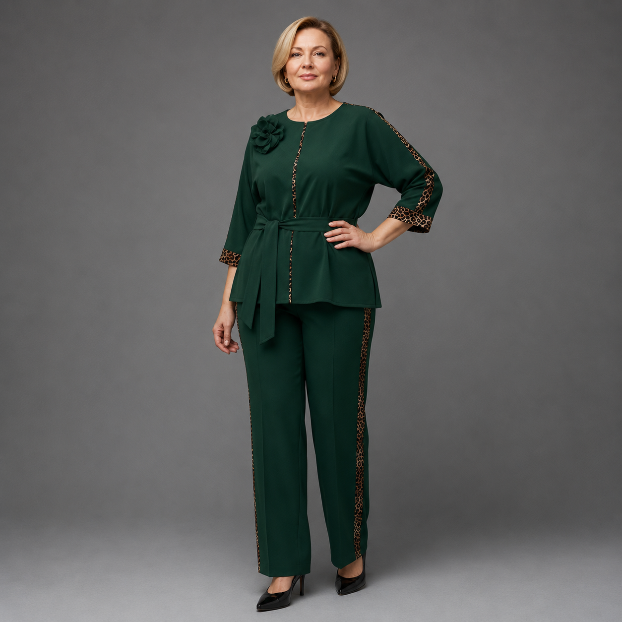 Elegant Panther Set | Women's Outfit with Wide Pants