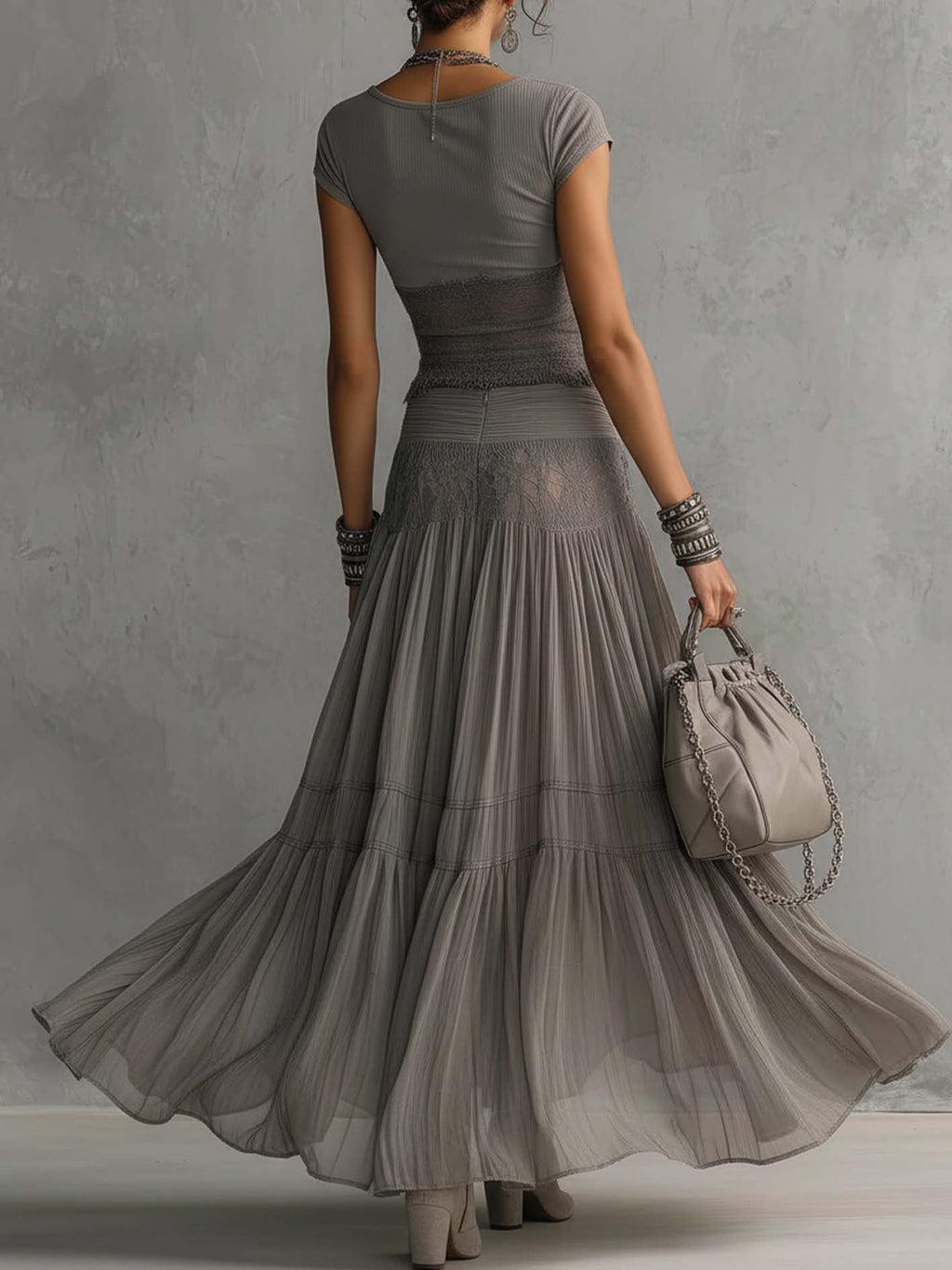 Gray Lace Set | Women's Elegant Outfit