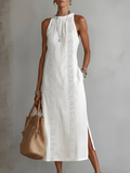 Linen Midi Dress with Mao Collar | Women's Summer Dress