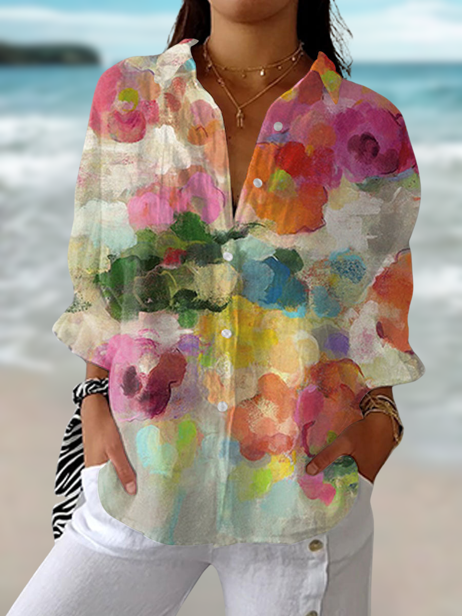 Mirelle Watercolor-Inspired Print Blouse | Women's Silk Top