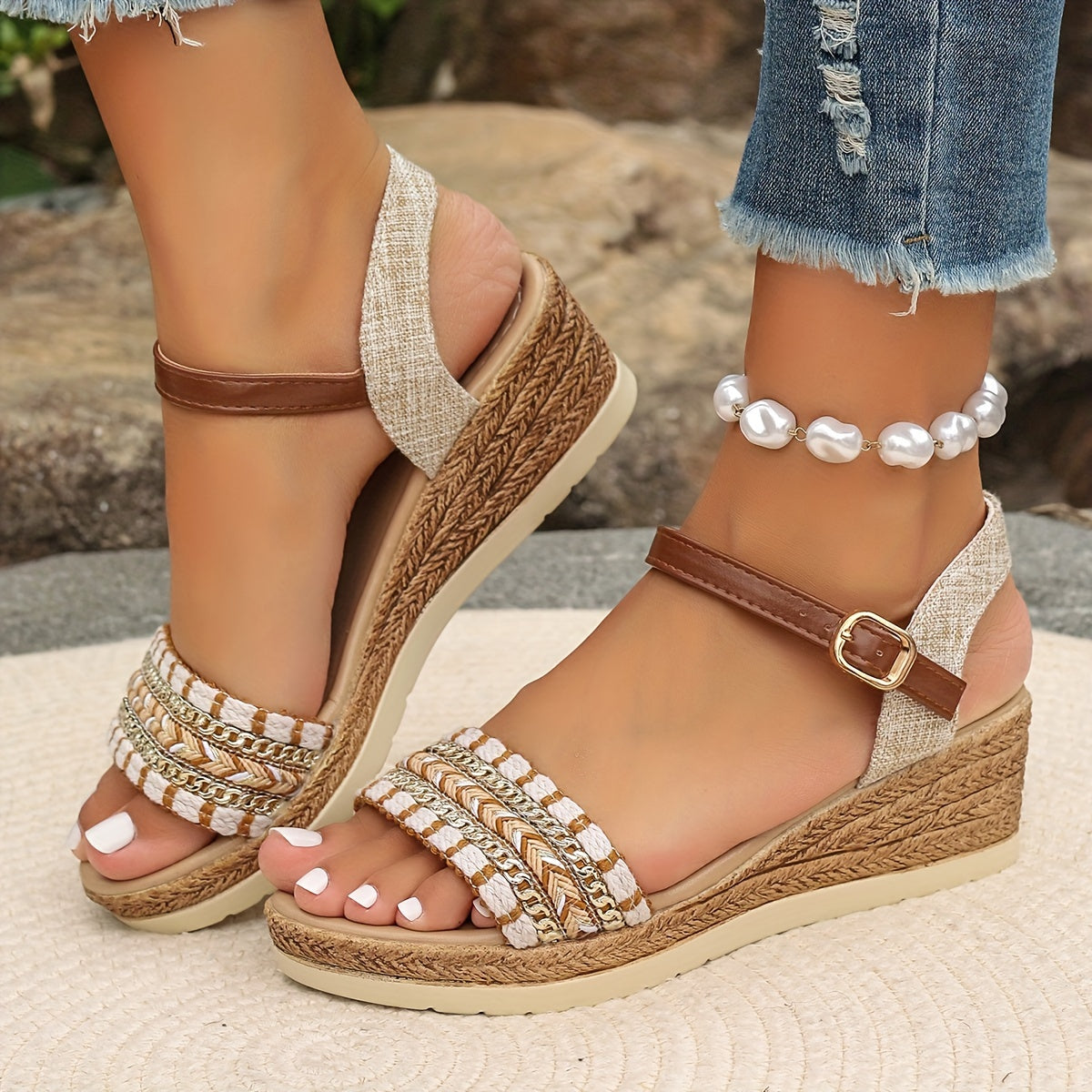 Ysella Woven Wedge Sandal | Women's Bohemian Style Footwear